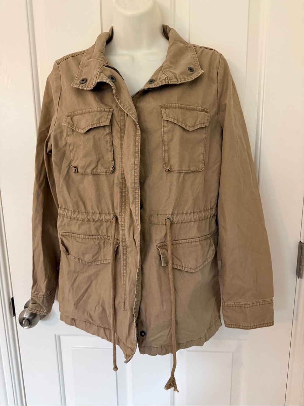 Y2K Old Navy Women's Tan Utility Jacket with Drawstring Waist